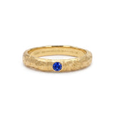 Round Sapphire Solitaire Ring in Textured 18K Gold
