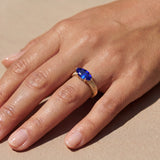 Marquise East West Sapphire Claw Set Solitaire Ring, 18K Yellow Gold on model