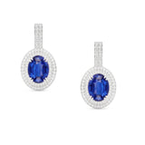 Oval Sapphire and Diamond Dangle Earrings, 18K White Gold