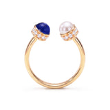 Cabochon Sapphire, Diamond & Pearl Open Ring, 18K Gold