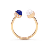 Cabochon Sapphire, Diamond & Pearl Open Ring, 18K Gold