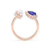 Pear Sapphire, Diamond & Pearl Open Ring, 18K Gold