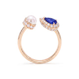 Pear Sapphire, Diamond & Pearl Open Ring, 18K Gold