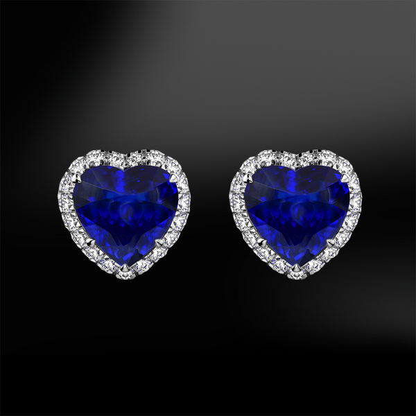 SAPPHIRE - DIAMOND Heart Earrings
