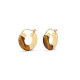Tiger Eye Hoop Earrings 18K Yellow Gold