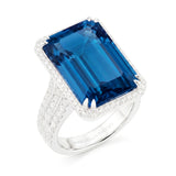 London Blue Topaz and Diamond Large Cocktail Ring, 18K White Gold