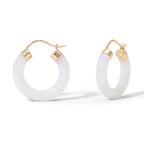 White Agate Hoop Earrings, 18K Yellow Gold