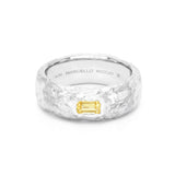Baguette Yellow Sapphire Solitaire Ring in Textured 18K White Gold