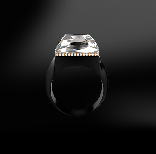 CRYSTAL QUARTZ - DIAMOND - BLACK AGATE Ring