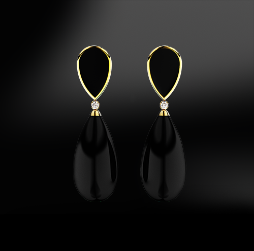 onyx silver gold design earrings birthstone