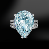 pear shape aquamarine diamond wedding engagement gold ring march birthstone