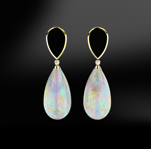 opal black agate onyx diamonds silver gold elegant design drop earrings october birthstone