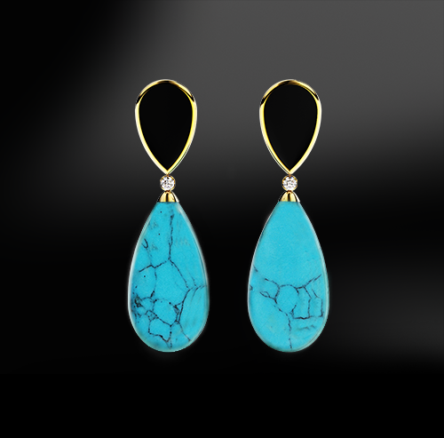 turquoise black agate onyx diamonds silver gold elegant design drop earrings october birthstone
