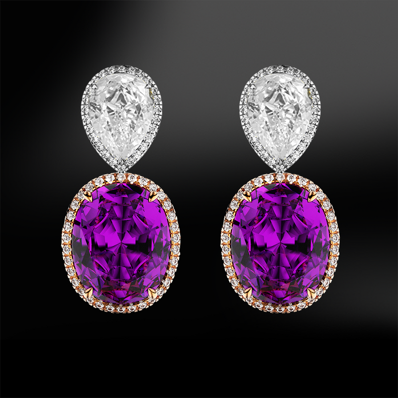 oval amethyst pear shape diamond wedding engagement gold earrings birthstone