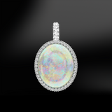 multicolor cabochon opal diamonds silver gold elegant art deco pendant october birthstone
