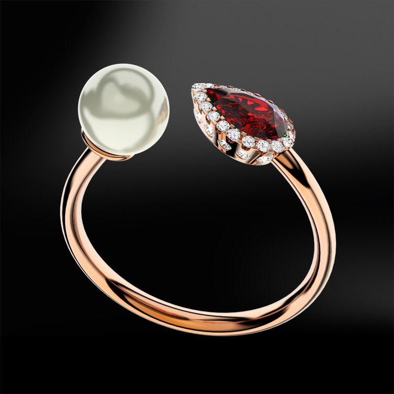 RUBY - DIAMOND - PEARL Ring