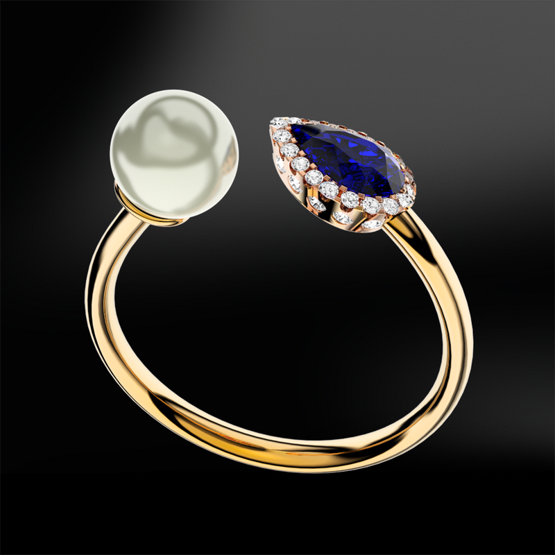 SAPPHIRE, DIAMOND & PEARL Ring