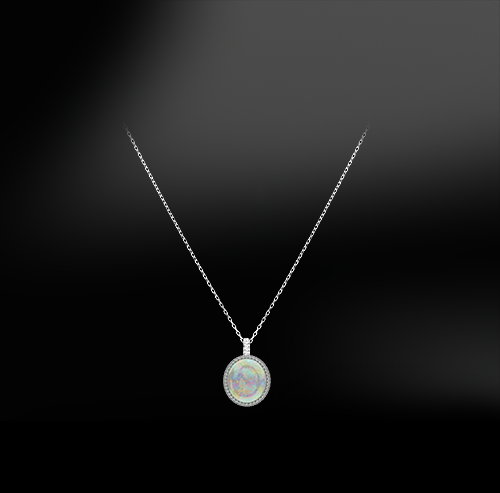 multicolor cabochon opal diamonds silver gold elegant art deco pendant october birthstone