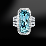 Cushion aquamarine diamonds gold ring 