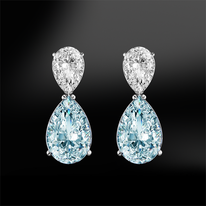 pear cut aquamarine diamond gold earrings march birthstone 