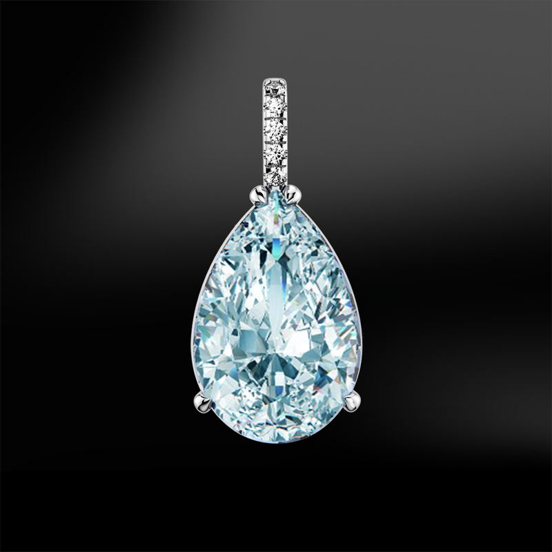 pear shape aquamarine diamond wedding engagement gold pendant march birthstone