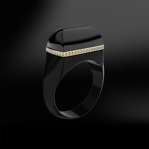 ONYX, DIAMOND & BLACK AGATE Ring