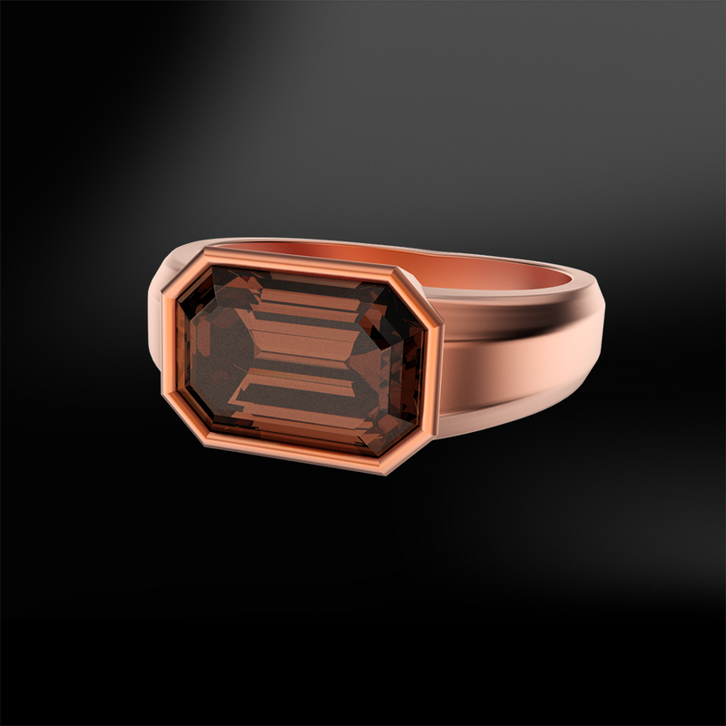 octagonal cognac brown diamond rose gold mens ring april birthstone engagement ring 