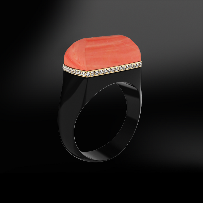 pink salmon black agate onyx diamond wedding engagement silver gold design ring december birthstone