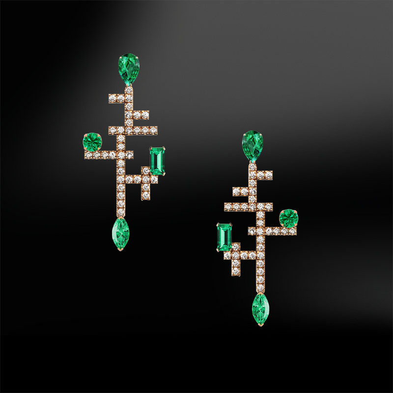ivy emerald diamonds gold earrings