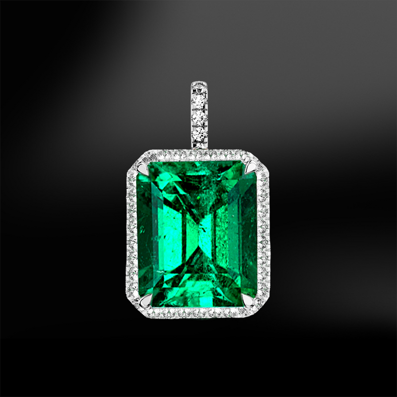 emerald octagonal cut diamond wedding engagement gold platinum pendant may birthstone