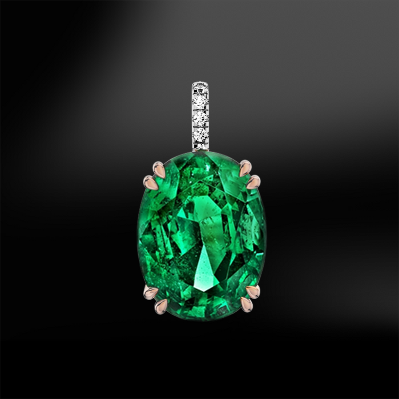 oval emerald diamond wedding engagement gold platinum pendant may birthstone