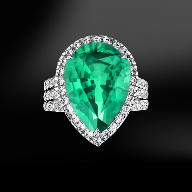 emerald pear diamonds ring 