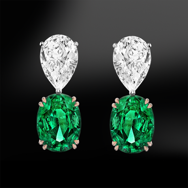 oval cut emerald pear shape diamond gold platinum drop earrings may birthstone