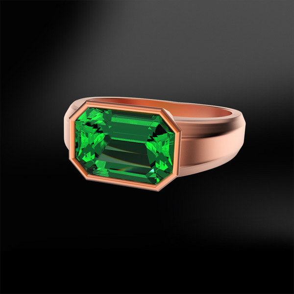 octagonal emerald rose gold mens ring may birthstone engagement ring 