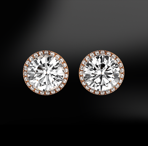 halo white round GIA certified diamond wedding engagement gold stud earrings
