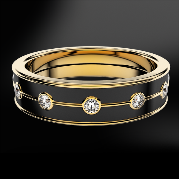 Diamond & Black Enamel Eternity Gold Ring