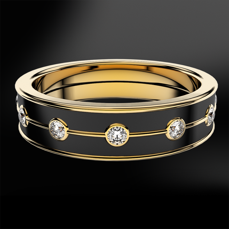 Diamond & Black Enamel Eternity Gold Ring