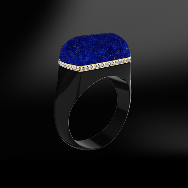 blue lapis lazuli black agate onyx diamond wedding engagement silver gold design ring birthstone