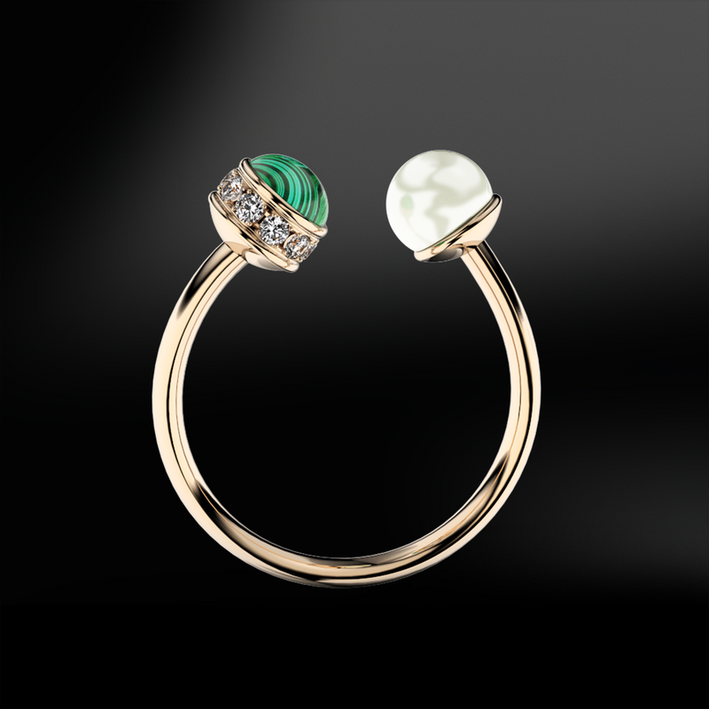 malachite diamond pearl ring 