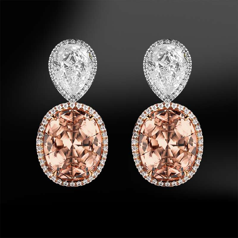 oval morganite pear shape diamond wedding engagement gold earrings birthstone