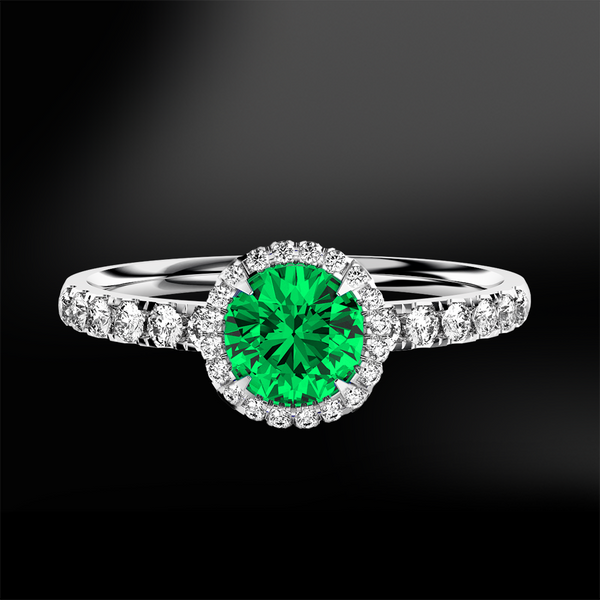 round emerald halo diamonds engagement wedding gold ring may birthstone  