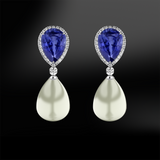 blue sapphire white pearl diamonds platinum gold engagement wedding drop earrings september april june birthstone