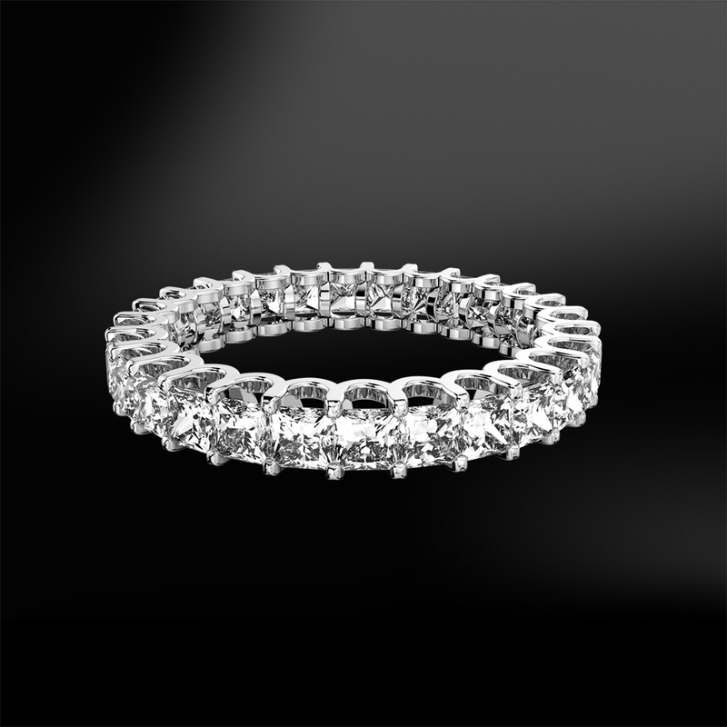 claw set princess cut white GIA certified diamond wedding engagement gold eternity ring 