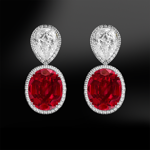 oval ruby white diamonds halo silver gold elegant art deco stud earrings july birthstone