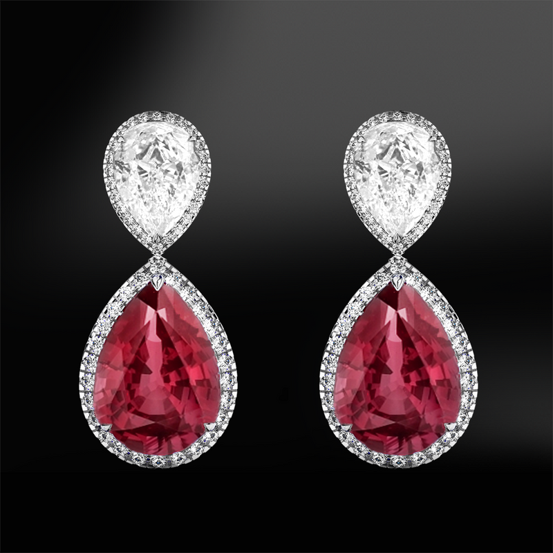 ruby pear drop diamonds earrings