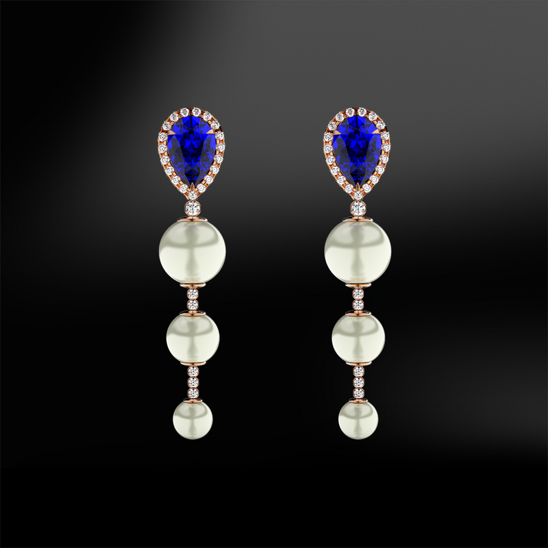 SAPPHIRE - DIAMONDS - PEARL Earrings