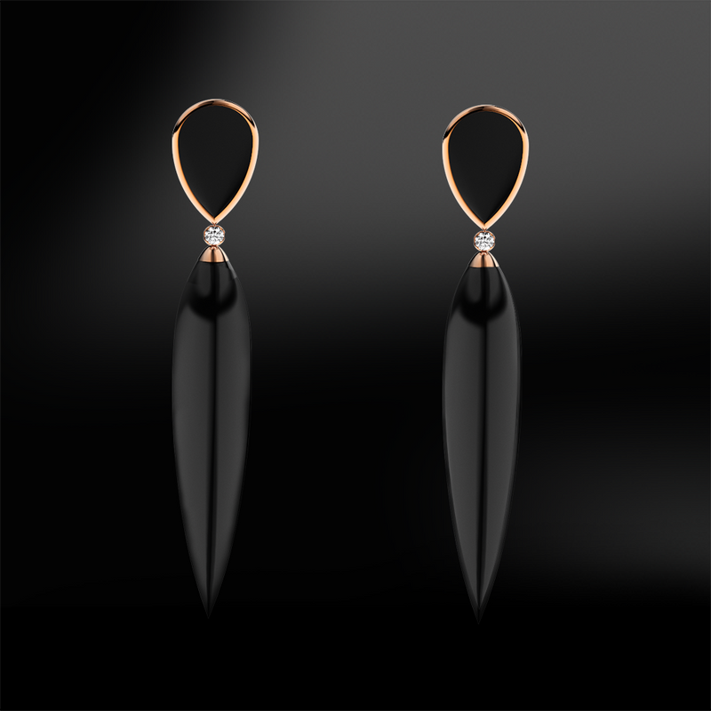 Claw BLACK AGATE - DIAMOND Earrings