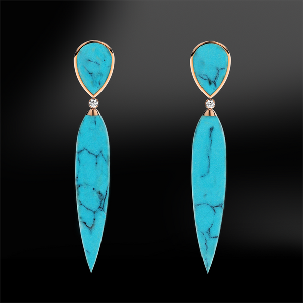 Pointed DIAMOND TURQUOISE Gold Earrings