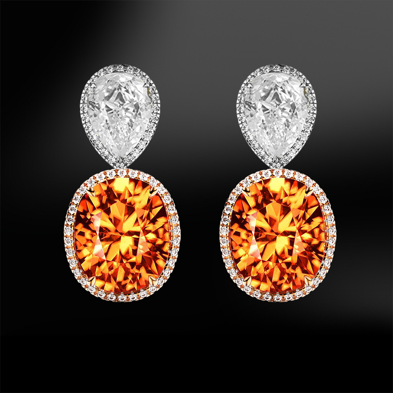 oval spessartite garnet pear shape diamond wedding engagement gold earrings january birthstone
