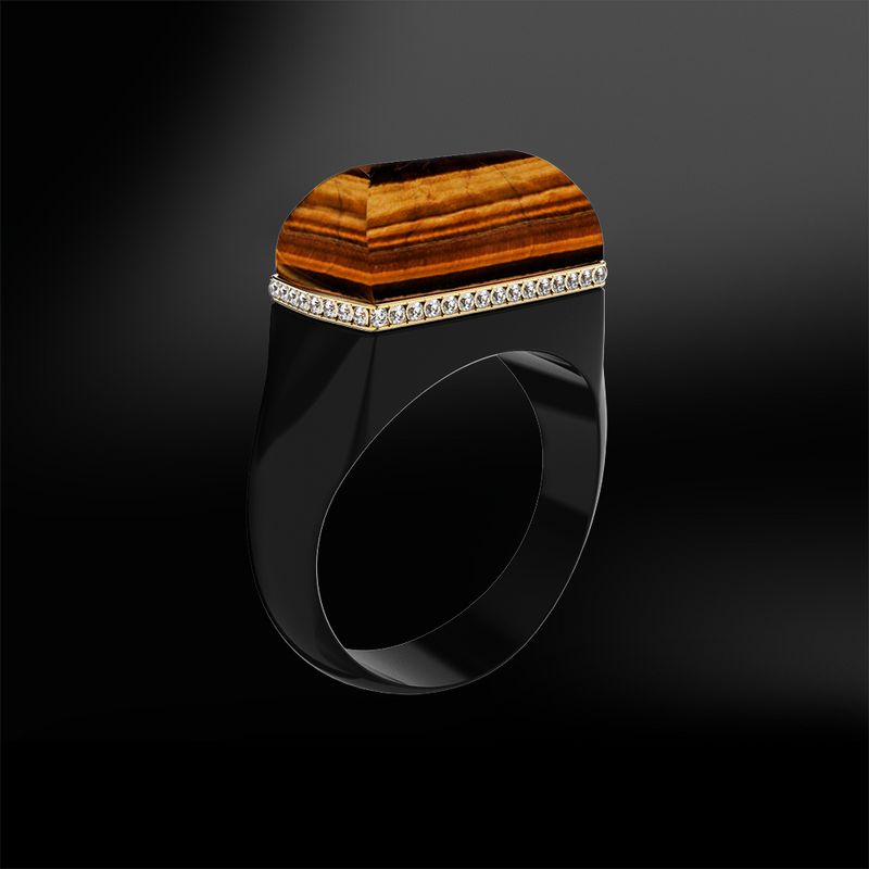 TIGER EYE - DIAMOND - BLACK AGATE Ring